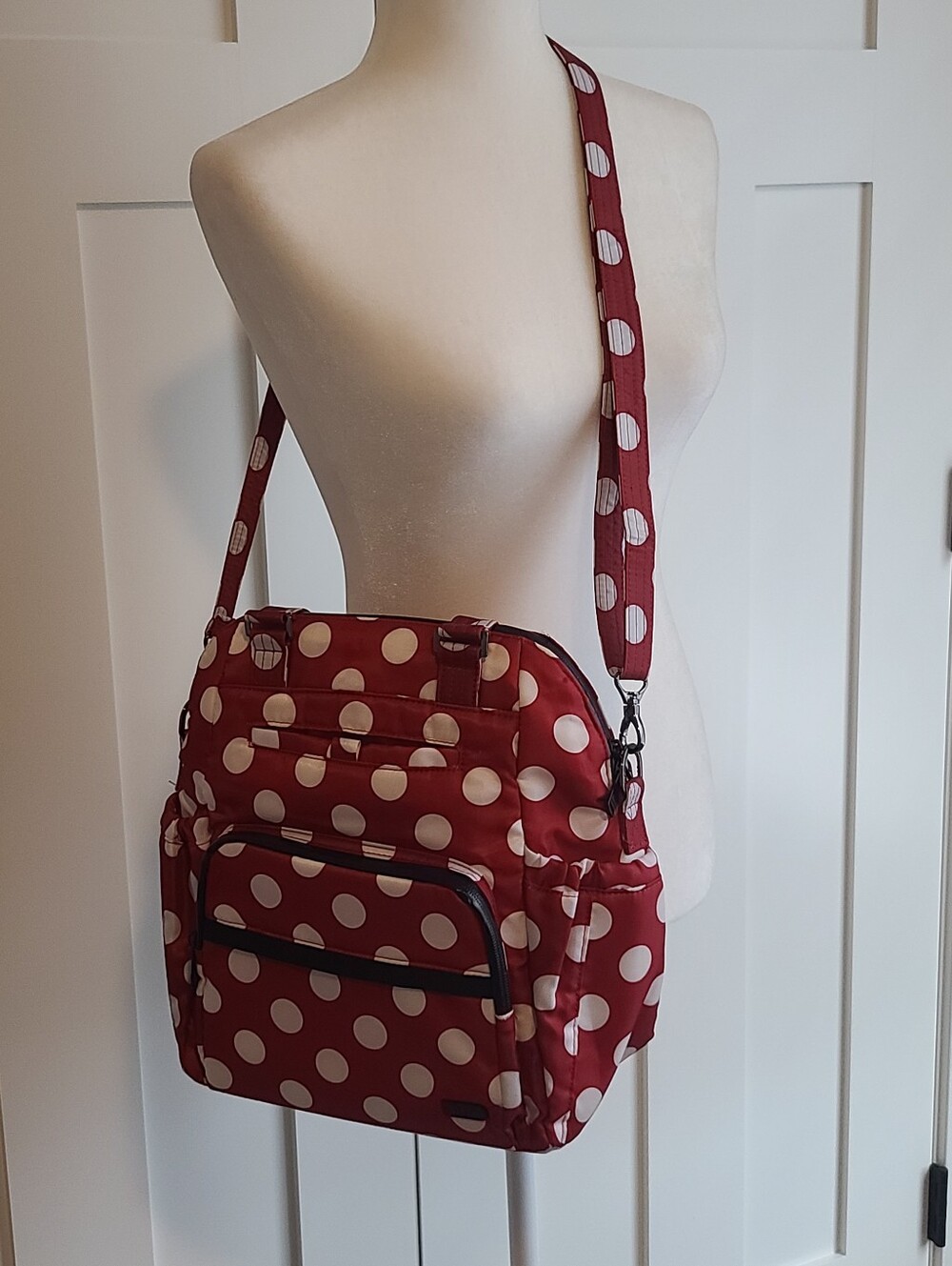 Lug RFID Convertible Canter Tote - Backpack - Crossbody - Crimson Large Dot - Picture 5 of 8